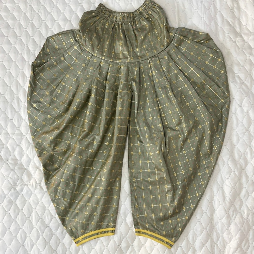 Bollywood Dhoti Harem Pants‎ Womens 38 Olive Green Good Geometric Gold Metallic